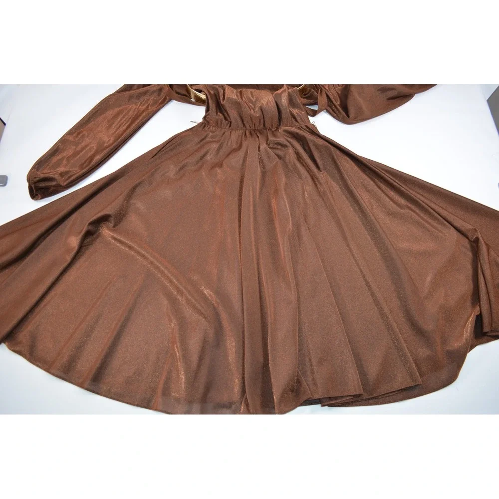 Vintage Montgomery Ward Brown Dress Womens 10 Fit Flare Maxi V Neck Shimmery